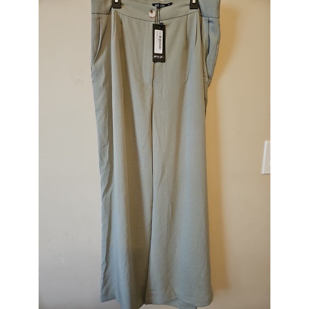 Nasty Gal Collection Come Across It‎ Pleated Wide Leg Pants Women's Size 12 Mint
